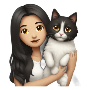 A girl with long dark hair and a white fluffy cat on her right shoulder sticker