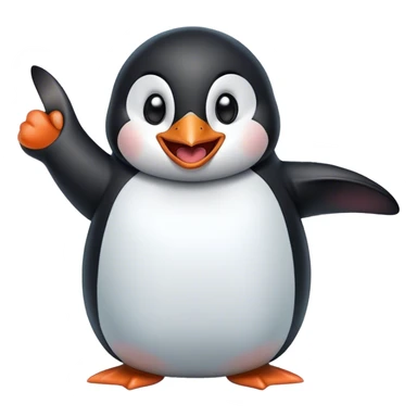 a penguin laughing hard, pointing with his floss sticker