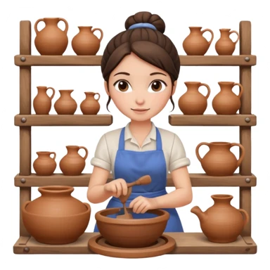 Brunette girl with bun, behind pottery wheel sticker