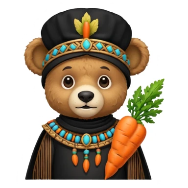 teddy bear Upper, wearing black mayan ancient custome, with carrot half body sticker