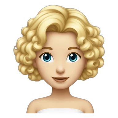 Fille blonde ,cheveux bouclé détaché vers l'arrière ,long jusque au millieu du dos et volumineux,teint blanc , yeux bleu visage un peu carré sticker