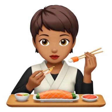 Girl pixiecut Hair Brown eating sushi  sticker