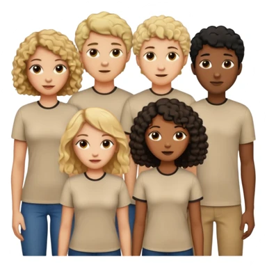 group of people  together ; men and women with brown, blonde, black hair- short hair, long hair and curly hairr wearing beige shirts aesthetic no collar, brown people, white people, black people sticker