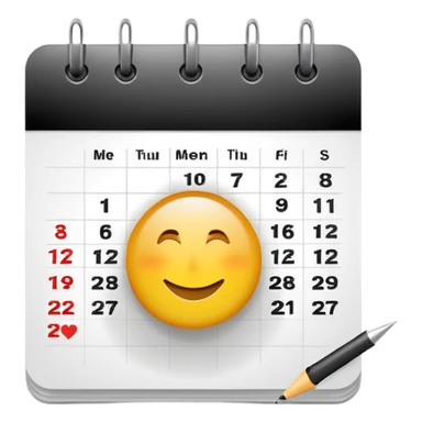 Minimalist emoji of a clean calendar page with a single bold tick and light radiating from behind it, symbolising recommitment and a fresh disciplined start. Flat vector style, transparent background sticker