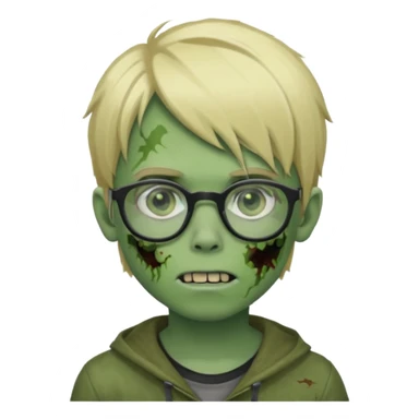 boy zombie with blonde emo hair and green skin and glasses sticker