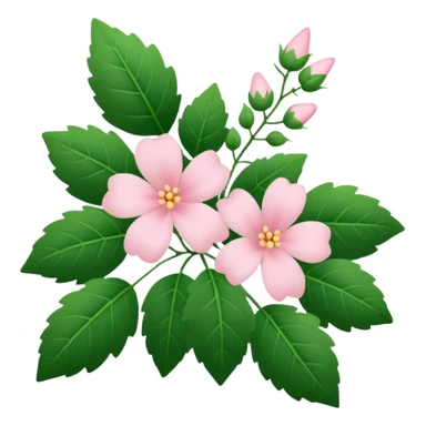 Aesthetic flowers and plants growing from the ground in colours of soft pink matching the deep green leaves (to describe/match with the word flourish) more of a wild bush or vine  sticker