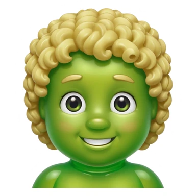 green gummy bear with eyes and blond curly hair only head sticker