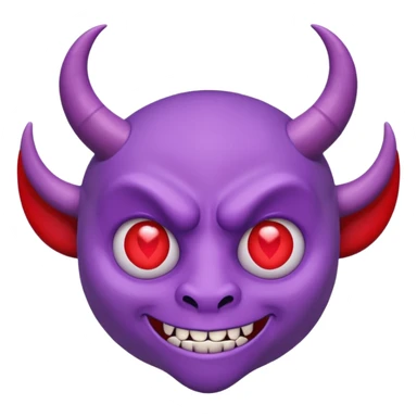 Purple demon emoji with red hearts for eyes,, circular head with horns sticker