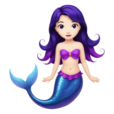 Mermaid with black hair and purple tail  sticker