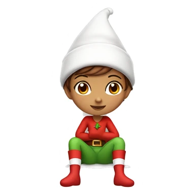 Girl with  brown short hair in red elf hat in a sitting position holding her knees ￼ sticker