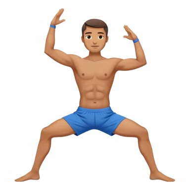 man with blue short warrior yoga pose sticker