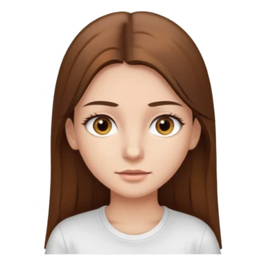 Chica de pelo liso ,largo y marrón con ojos color marrón claro y una camiseta blanca y la piel blanca con pestañas sticker