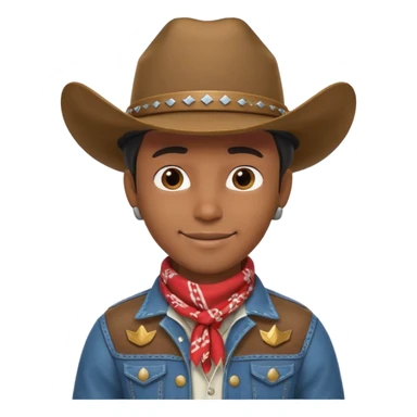 cute Black cowboy portrait, head and shoulders only, cowboy hat, bandana, western jacket collar, confident smile, 3D cartoon, mobile game icon style, clean background, no text, no watermark sticker