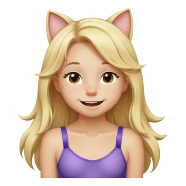 petite blonde catgirl long hair freckles giggling leotard sticker