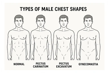 Make image of types of male chest shapes, few examples sticker