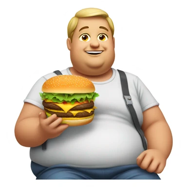 A very obese  person eating a burger sticker