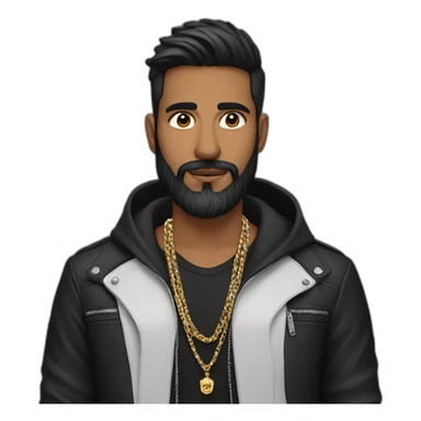 An Indian man with beard wearing men silver chain,styled on a black jacket sticker