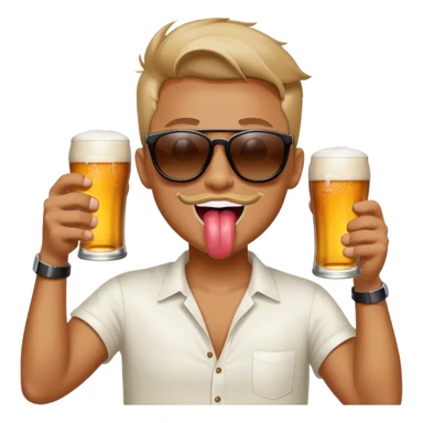 Drinking two beers at the same time, one in each hand, sunglasses on, tongue out of an open mouth sticker