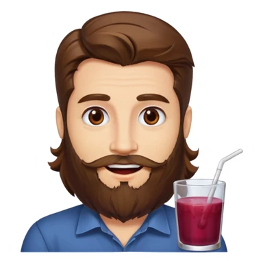 bust man long brown hair brown eyes medium beard white skin with berry juice stained lips grin sticker