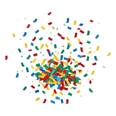 Colorful confetti pieces floating in the air, scattered randomly with a sense of motion. The confetti includes small paper strips and round shapes in vibrant colors like red, blue, yellow, and green. Soft shadows and subtle transparency give a light and festive feel. Flat, modern illustration, clean and minimal, white background. sticker