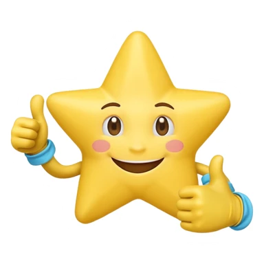 HD a smiling happy star with both gloved hands doing thumbs up and blue background sticker