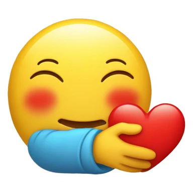 yellow face emoticon with closed eyes hugging a red heart with both hands showing care, support, and presence. sticker