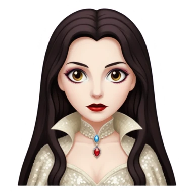 Countess Dracula with long dark brown hair, ivory sequin outfit  sticker