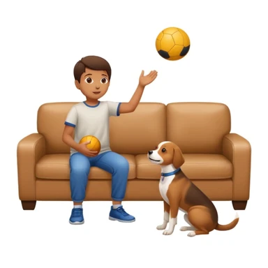 kid and dog playing with ball, living room background sticker