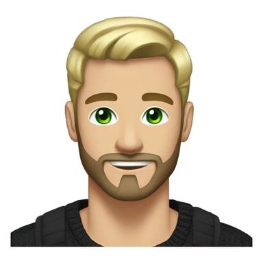 Muscular tall man with green eyes withour beard and mustache dirty blonde short straight hair brushed back, wearing a black sweater in a casual style, loves old-money aesthetic sticker