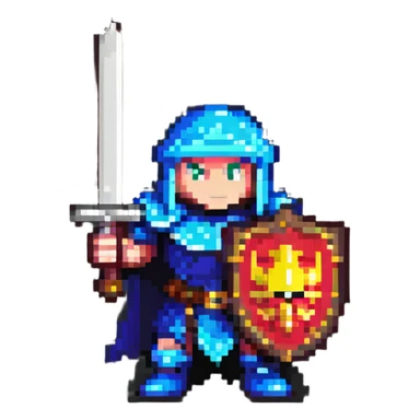 retro 8-bit hero with sword and shield sticker