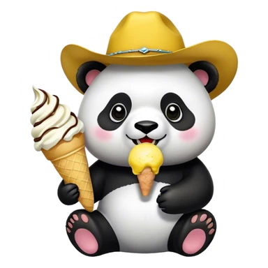 Panda eating ice cream and a yellow Cowboy which is flying.  sticker
