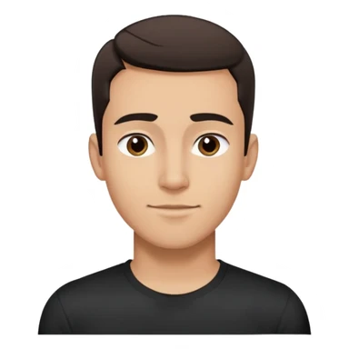 Young man with light brown skin, elongated face, defined jawline, medium dark eyes, arched eyebrows, straight nose, friendly expression, short dark hair styled upward, athletic build, wearing a fitted black t-shirt sticker