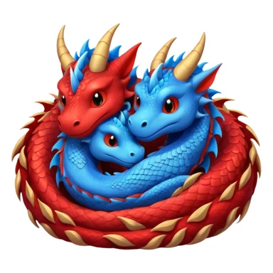 A pair of adorable red and blue dragons asleep in their den. sticker