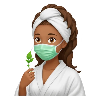 Tanned girls side profile  in robe and her hair in a towel with a face mask on sticker