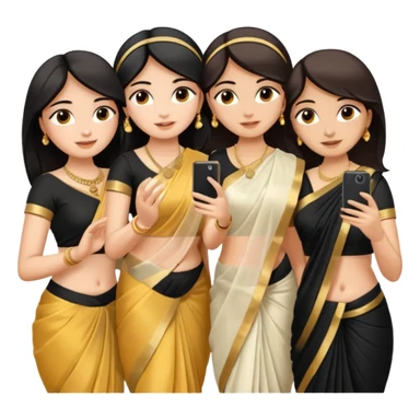 Three girls taking selfie one is wearing white saree second is wearing golden saree and the third is wearing black saree sticker