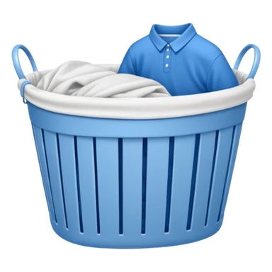 white LAUNDRY BASKET WITH FOLDED blue CLOTHES sticker