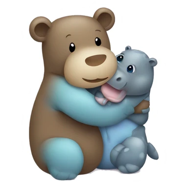 teddy bear hugging a baby hippo sticker