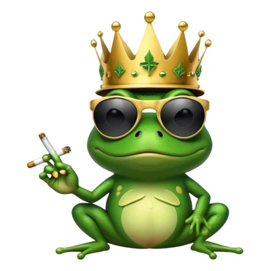 gangster frog wearing a gold crown smoking a marijuana joint, cool sunglasses sticker