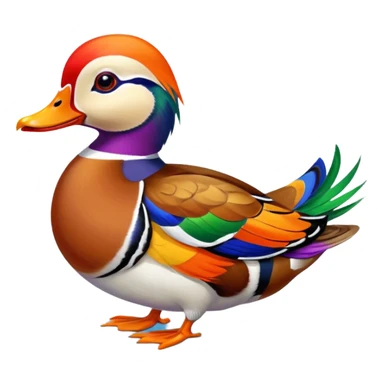 Hyperrealistic, mirco-detailed,  male Mandarin Duck, in the lake,  with brightly colored plumage marked by bright orange, green, red, yellow, and purple, still life, 4k. No emoji icons, no emoji faces  sticker
