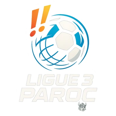 Le logo présente un ballon de football moderne, stylisé en forme de globe digital . Deux points d’exclamation "!!" dynamiques, en biais et colorés, sont placés en haut à gauche du ballon comme un emblème, évoquant l’intensité et l’enthousiasme de la ligue.

En dessous, le nom "Ligue 3 Paroc" est écrit en lettres audacieuses, avec une typographie sportive mais légèrement futuriste. Le mot "Paroc" est accompagné de son emblème discret (viking enfant) sticker