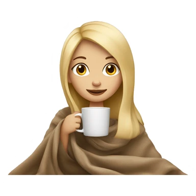 Blond straight hair girl sitting with her cozy coffee  and beige blanket sticker