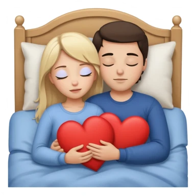 cuddling in bed, asleep. blonde girl. brunette man. eyes closed. heart between them. no headboard sticker