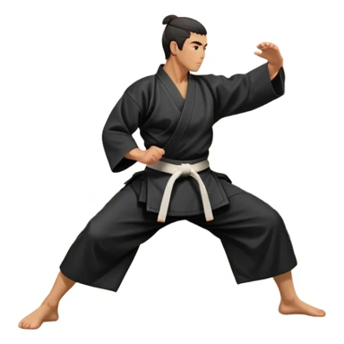 An icon depicting an aikido fighter in a black gi, executing a graceful throw in a martial arts dojo. The background features traditional wooden floors, tatami mats, and a serene atmosphere with soft lighting. The focus is on the fighter's precise technique and fluid movement. Transparent background sticker