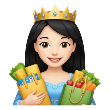 zadowlona czarnowłosa ksiezniczka z dlugimi wlosami jest zadowolona z zakupami sticker