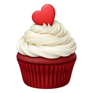 red velvet cupcake with cream cheese frosting and a small heart on top sticker