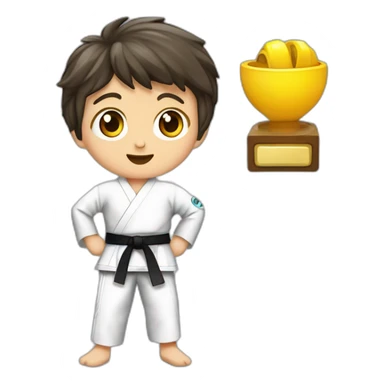 un niño de 8 años trigueño cpn pelo ondulado y ojitos achinadospracticando taekwondo solo cabeza sticker