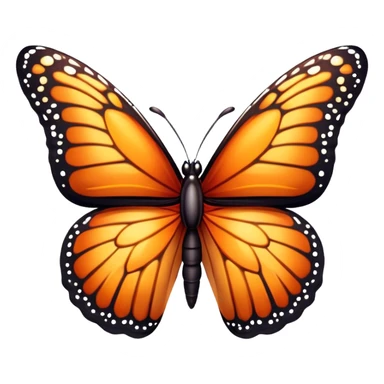 Cinematic Realistic Cute monarch Butterfly Portrait Emoji, Head tilted playfully and inquisitively, featuring vibrantly patterned ruby wings with intricate detailing and a charming, petite body with round, sparkling eyes full of warm curiosity, rendered with lifelike precision and natural highlights, high shine, affectionate and spirited, styled with a touch of whimsical garden delight, soft glowing outline, capturing the essence of a mischievous yet lovable monarch butterfly that seems poised to flutter playfully into your arms! sticker
