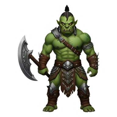Cinematic Realistic WoW Orc Warrior Portrait, captured in a dynamic, battle-ready stance, muscles bulging beneath intricately detailed tribal armor accented with dark leather and iron. His fierce, determined eyes and battle-scarred green skin are rendered with dramatic natural lighting and high shine, exuding raw, relentless fury in a fierce combat pose. sticker
