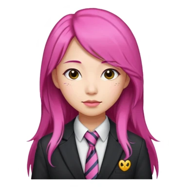 long black and pink haired asian woman with tie and blazer sticker