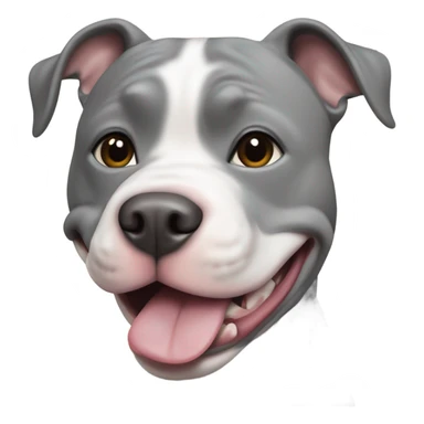 Pit bull type dog with gray face with left side of nose white strip going up center of face, tongue out happy sticker